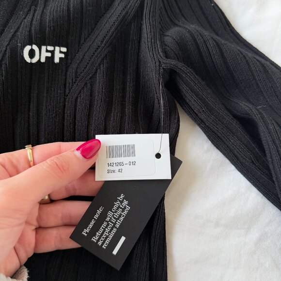 NWT Off-White Logo Cardigan Sweater Black Sz 42 Cropped Rib Knit Elbow Cut-out - Picture 3 of 7
